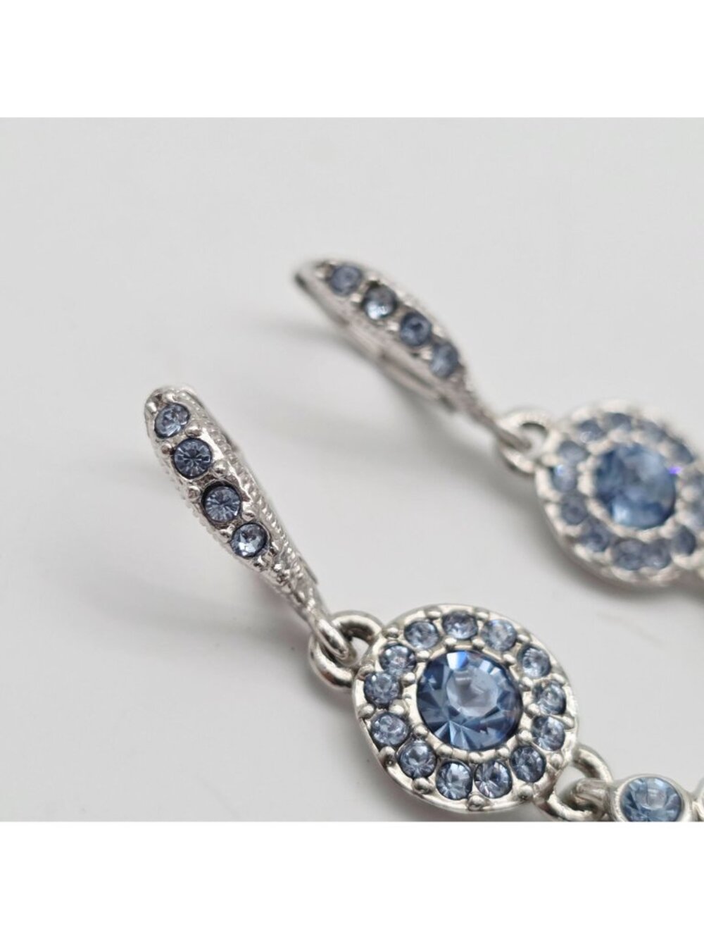 Givenchy Silver-Tone Blue Crystal Drop Earrings With Leverback Closure - Picture 4 of 6